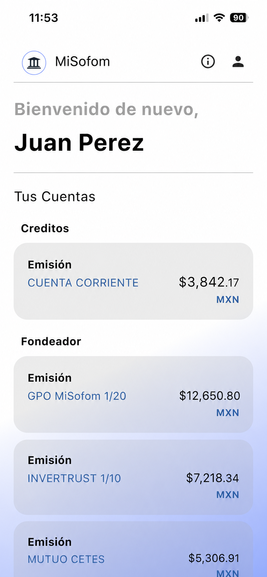 Pantalla de Banca Privada