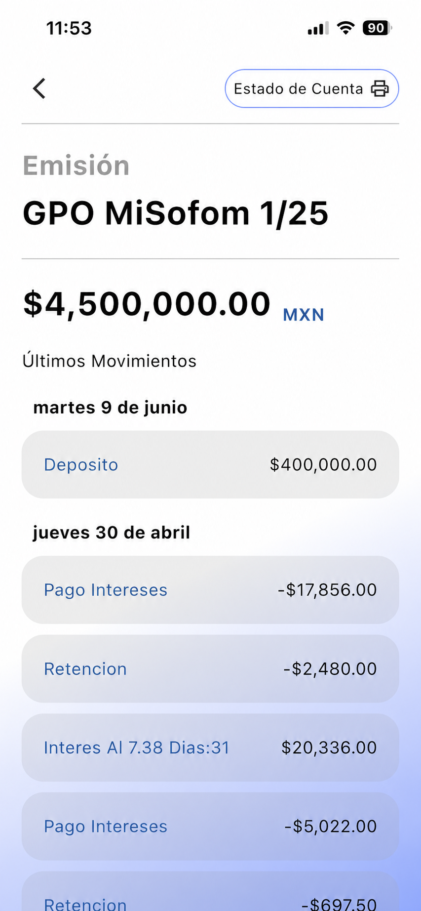Pantalla de Banca Privada